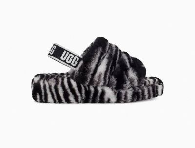 UGG Fluff Yeah Slide Zebra Slippers for Womens - Black/White India